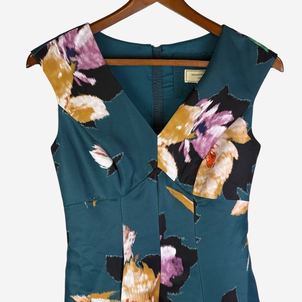 Anthropologie Baikal Dress By Moulinette Souers 2 Floral Teal Fit & Flare *Flaw - Picture 4 of 16